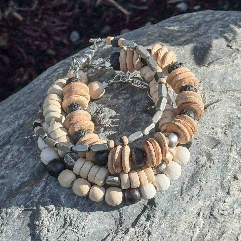 Handmade wood and metal unisex bracelet stack - Picture 2 of 10